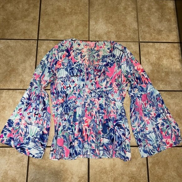 Lilly Pulitzer Khali Bell Sleeve Top XS Cabana Cocktail Print size small - Picture 1 of 5
